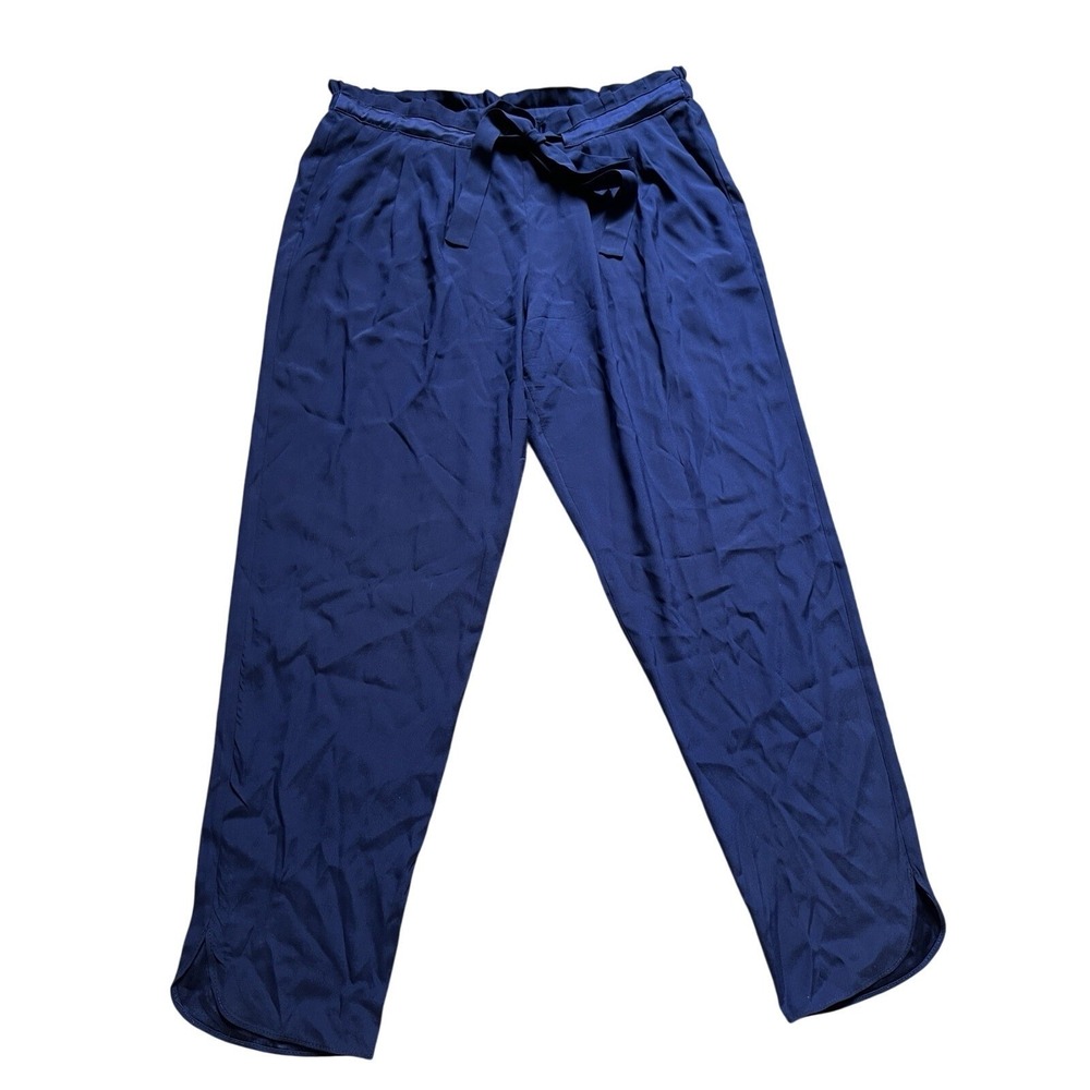 Ramy Brook Blue Silk Dress Pants Pull On Tie Waist‎ Joggers Boss Office wear M